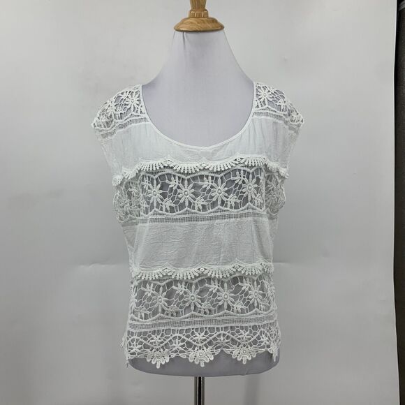 Ariat Crochet Shirt Womens S Small White Scoop Neck Cap Sleeve Open Stitch Top - Picture 2 of 13